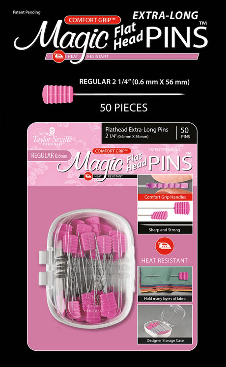 Magic Pins Flathead Extra Long Regular 0.6mm 50pc Quilt Pattern by Taylor Seville Original