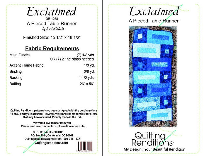 Back of the Exclaimed Downloadable Pattern by Quilting Renditions
