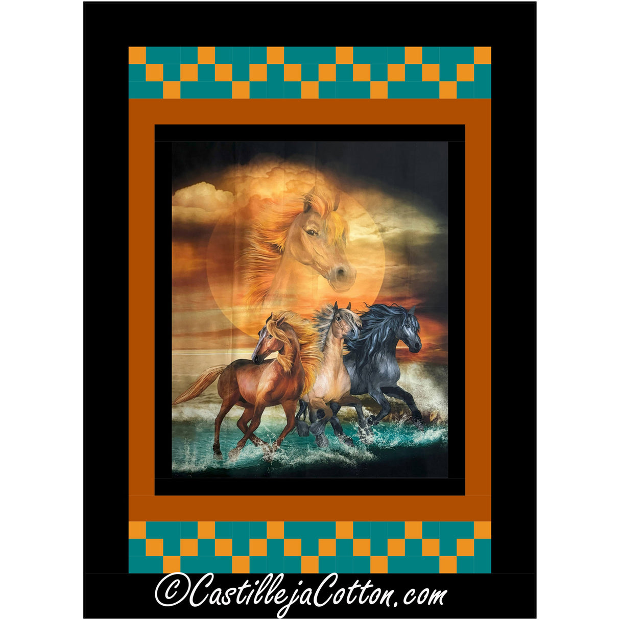 Horses Running In Water Downloadale Pattern by Castilleja Cotton