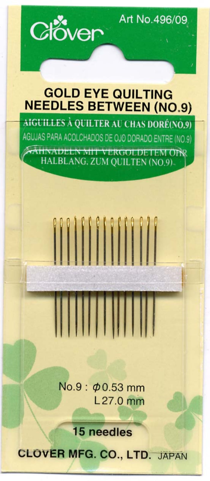 Gold Eye Between / Quilting Needles Size 9 15ct by Clover Needlecraft