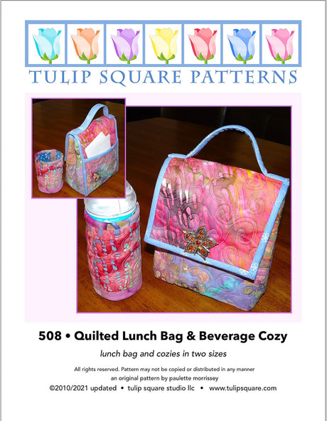 Quilted Lunch Bag & Beverage Cozy Downloadable Pattern by Tulip Square Patterns