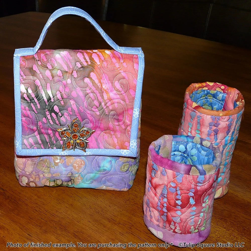 Quilted Lunch Bag & Beverage Cozy Downloadable Pattern by Tulip Square Patterns