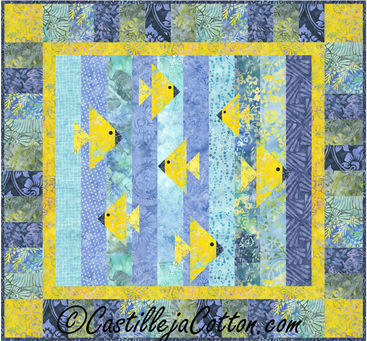 Fish Miling About Downloadale Pattern by Castilleja Cotton