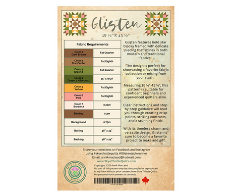 Back of the Glisten Downloadable Pattern by Skye Thistle Quilts