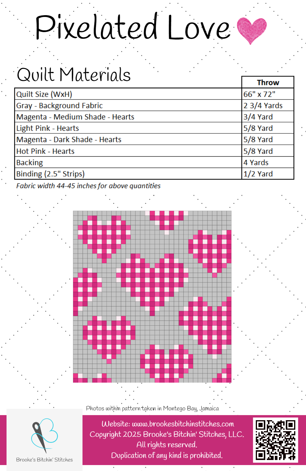 Back of the Pixelated Love Downloadable Pattern By Brooke's Bitchin' Stitches