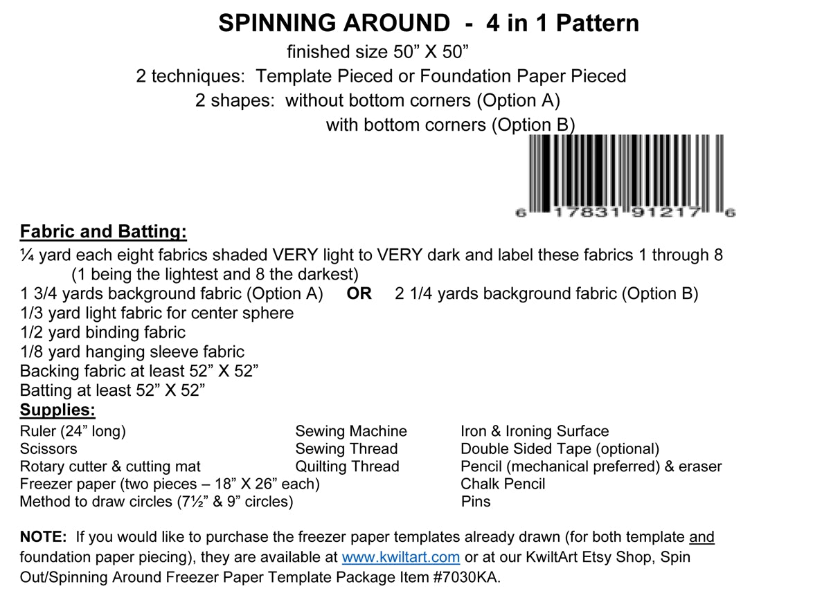 Back of the Spinning Around Quilt Pattern by Kwilt Art