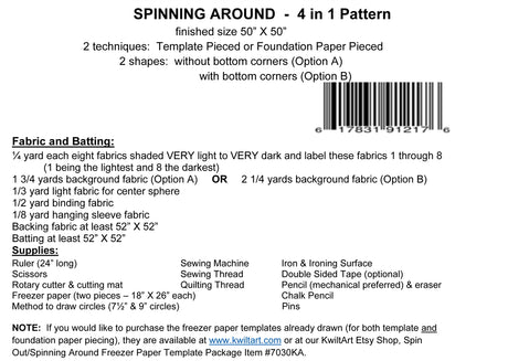 Back of the Spinning Around Quilt Pattern by Kwilt Art