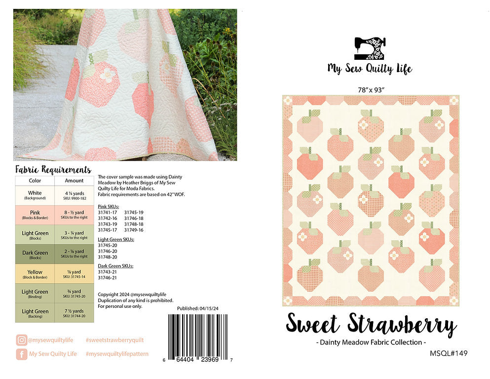 Back of the Sweet Strawberry Quilt Pattern by y Sew Quilty Life