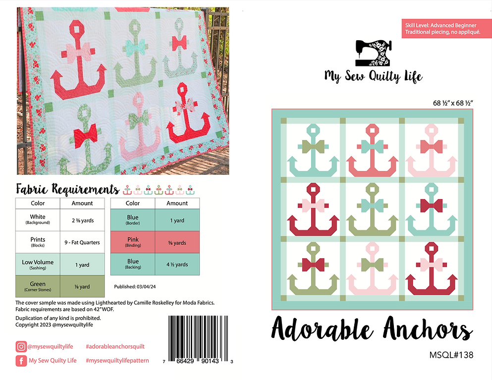 Back of the Adorable Anchors Quilt Pattern by My Sew Quilty Life