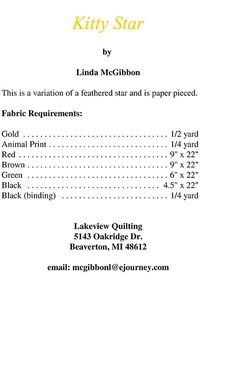 Kitty Star Quilt Pattern by Lakeview Quilting