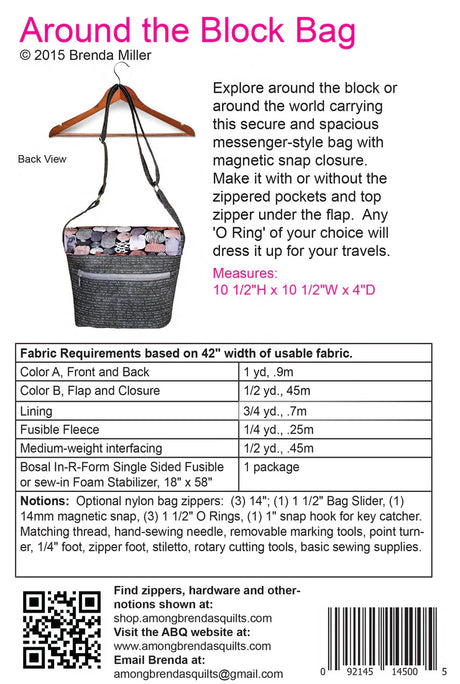 Back of the Around the Block Messenger Bag Pattern by Among Brendas Quilts and Bags