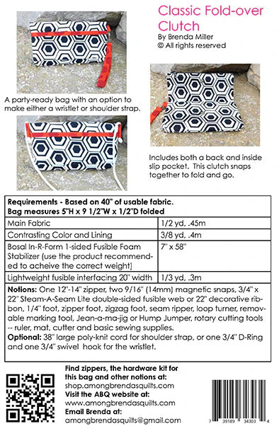 Back of the Classic Fold-Over Clutch by Among Brendas Quilts and Bags