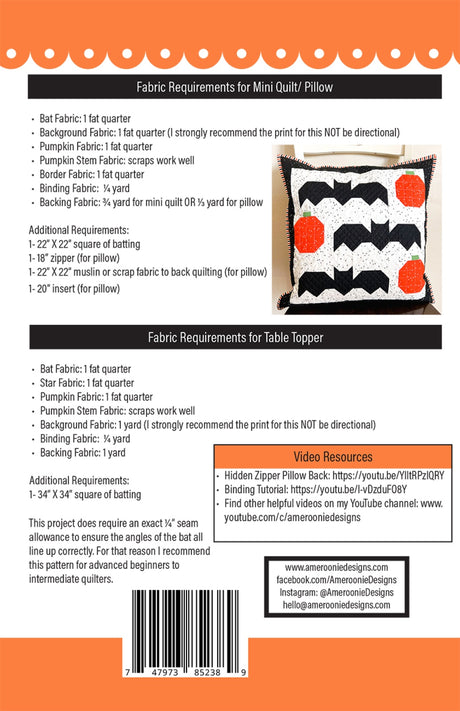 Back of the Batty Pumpkins table topper/mini by Ameroonie Designs