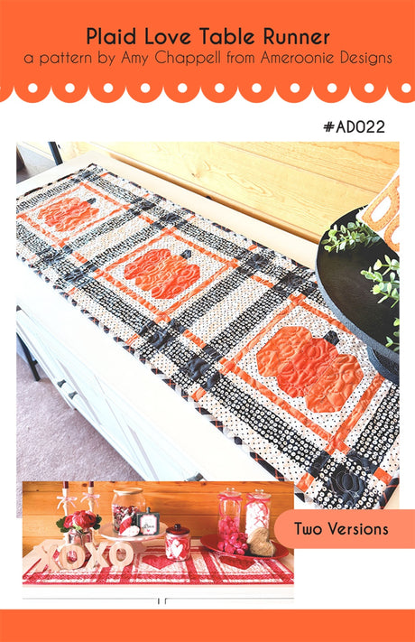Plaid Love and pumpkin Table Runner by Ameroonie Designs