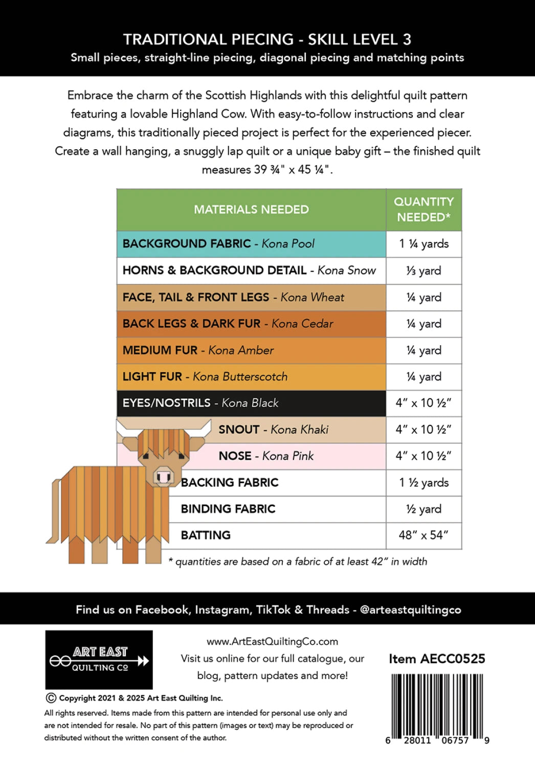 Back of the Cattle Call - A Highland Coo Quilt Pattern by Art East Quilting Co.