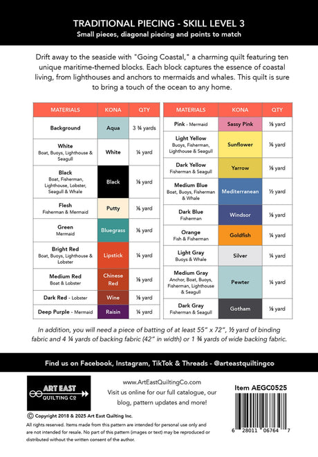 Back of the Going Coastal Quilt Pattern by Art East Quilting CO