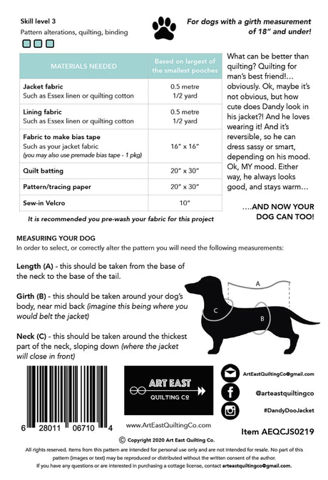 Back of the Dandy Doo Jacket Pattern for Small Dogs by Art East Quilting Co.