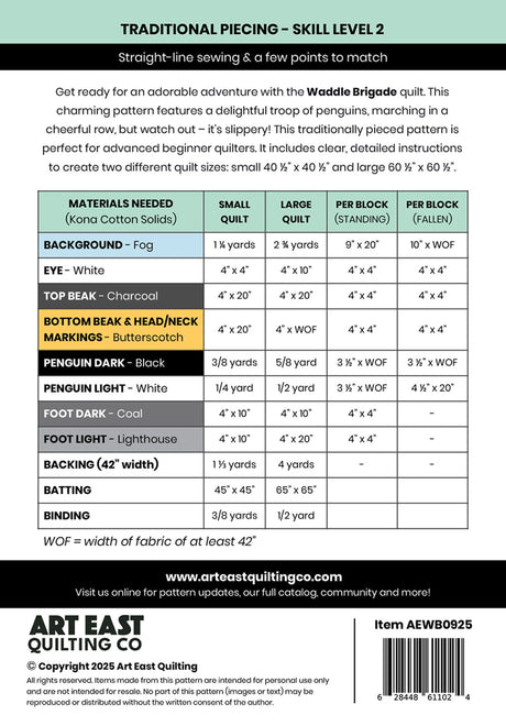 Back of the Waddle Brigade - A Penguin Quilt Pattern by Art East Quilting CO