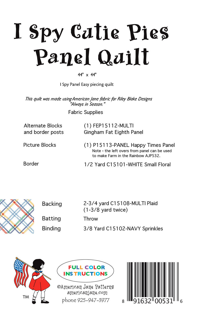 Back of the I Spy Cuties Pies Quilt Pattern by American Jane Patterns