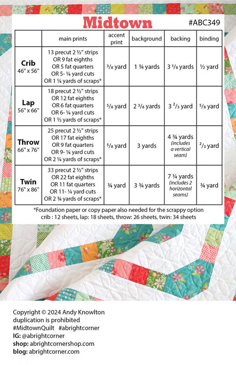 Back of the Midtown Quilt Pattern by A Bright Corner