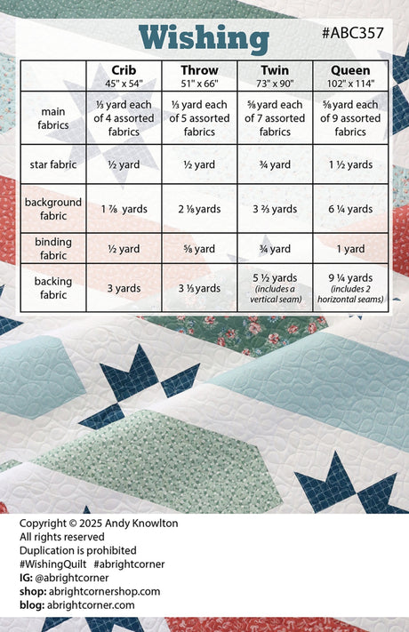 Back of the Wishing Quilt Pattern by A Bright Corner