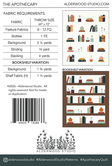 Back of Apothecary Quilt Pattern - Alderwood Studio Patterns - 60" x 72"
