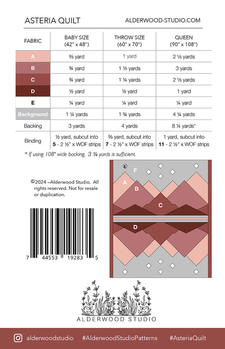 Back of the Asteria Quilt Pattern by Alderwood Studio Patterns