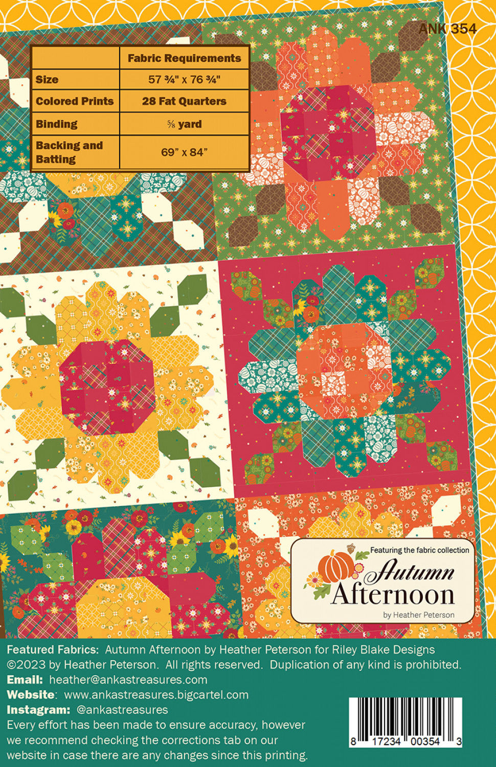 Back of the Zinnia Seeds Quilt Pattern by Ankas Treasures