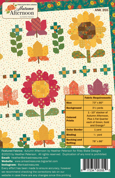 back of the Autumn Afternoon Sampler by Ankas Treasures