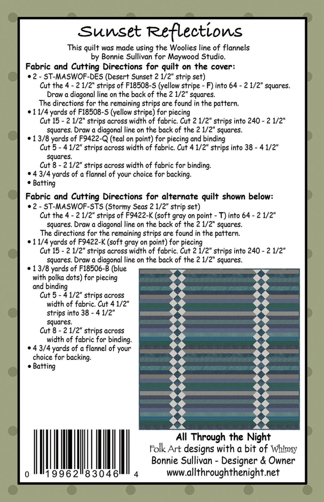 Back of the Sunset Reflections Quilt Pattern by All Through The Night
