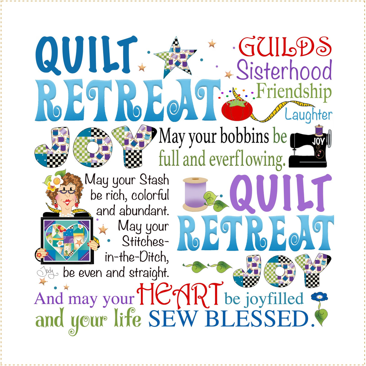 Fabric Art Panel 10-1/2in Quilt Retreat JOY by Jody Houghton Designs