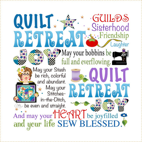 Fabric Art Panel 10-1/2in Quilt Retreat JOY by Jody Houghton Designs