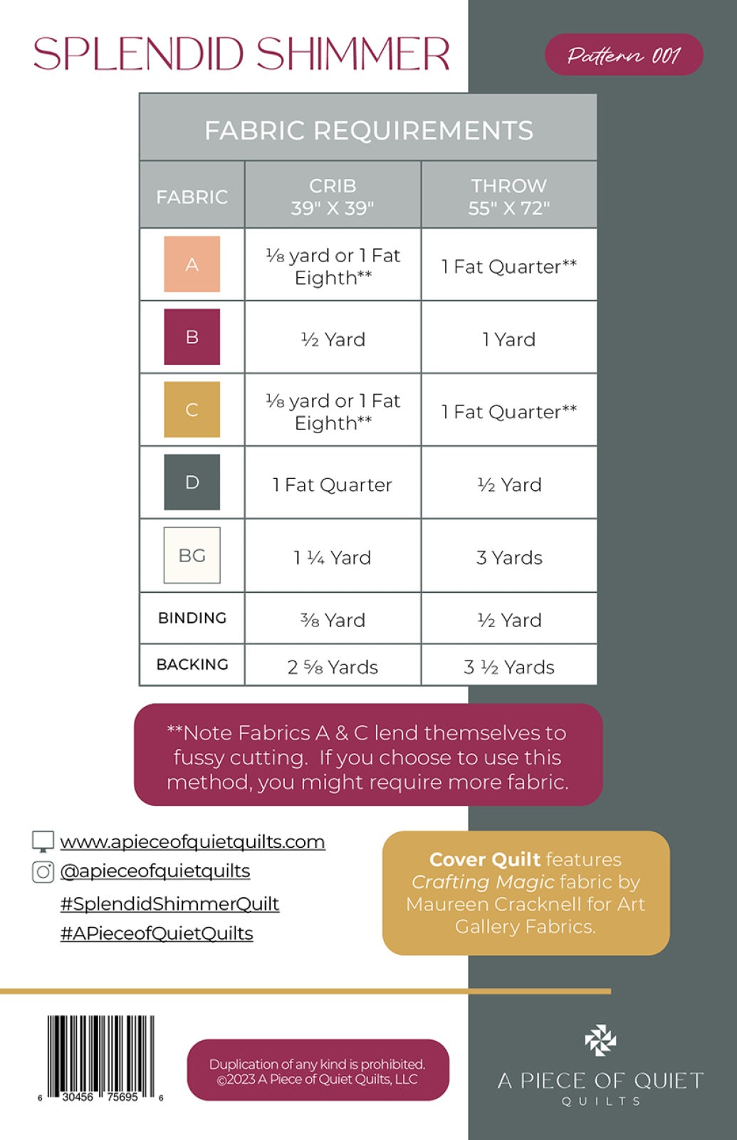 Back of the Splendid Shimmer Quilt Quilt Pattern by A Piece Of Quiet Quilts