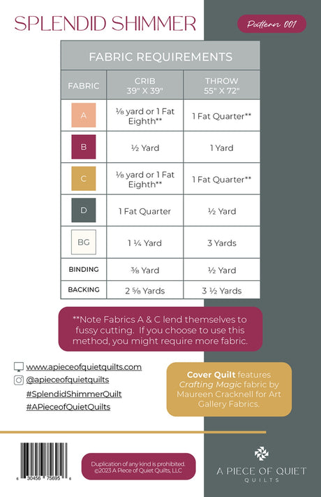 Back of the Splendid Shimmer Quilt Quilt Pattern by A Piece Of Quiet Quilts