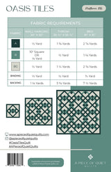 Back of the Oasis Tiles Quilt Quilt Pattern by A Piece Of Quiet Quilts