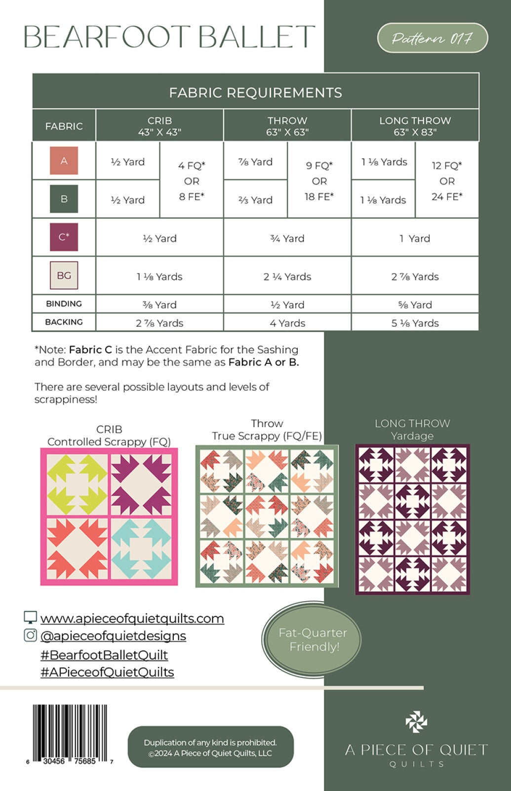 Back of the Bearfoot Ballet Quilt Quilt Pattern by A Piece Of Quiet Quilts