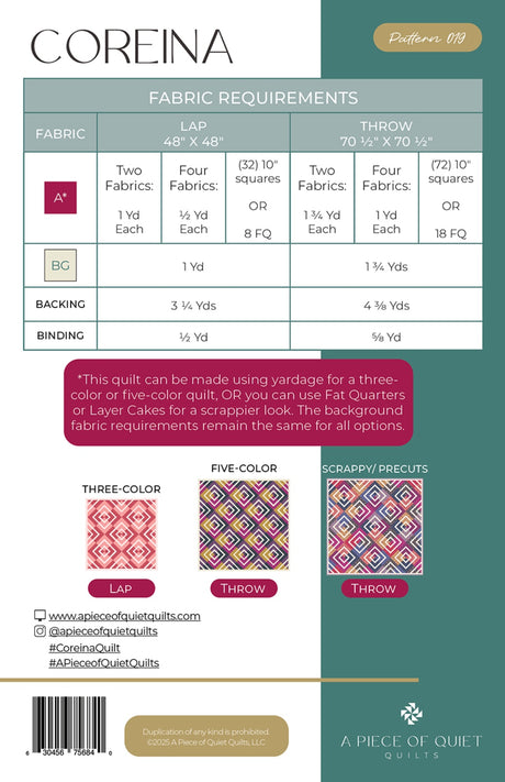 Back of the Coreina Quilt Quilt Pattern by A Piece Of Quiet Quilts