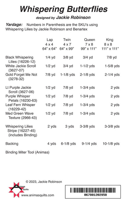 Back of the Whispering Butterflies Quilt Pattern by Animas Quilts Publishing