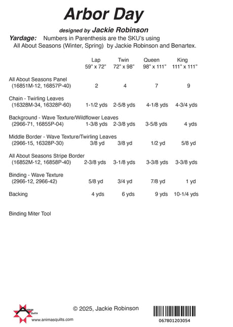 Back of the Arbor Day Quilt Pattern by Animas Quilts Publishing