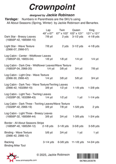 Back of the Crownpoint Quilt Pattern by Animas Quilts Publishing