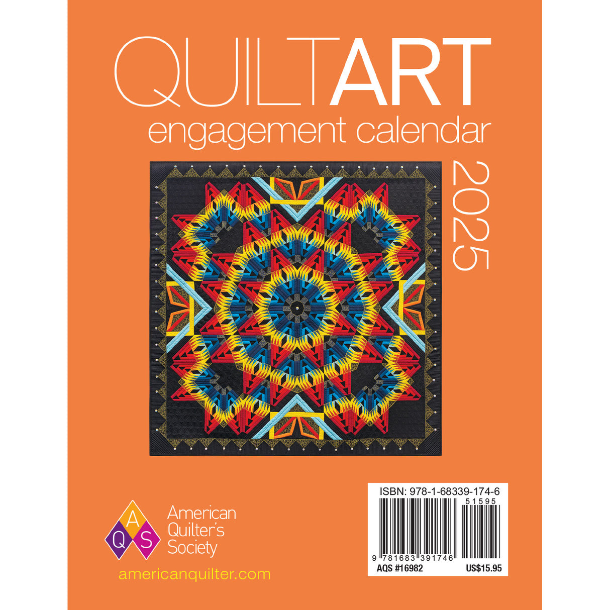 Back of the 2025 Quilt Art Engagement Calendar by American Quilters Society