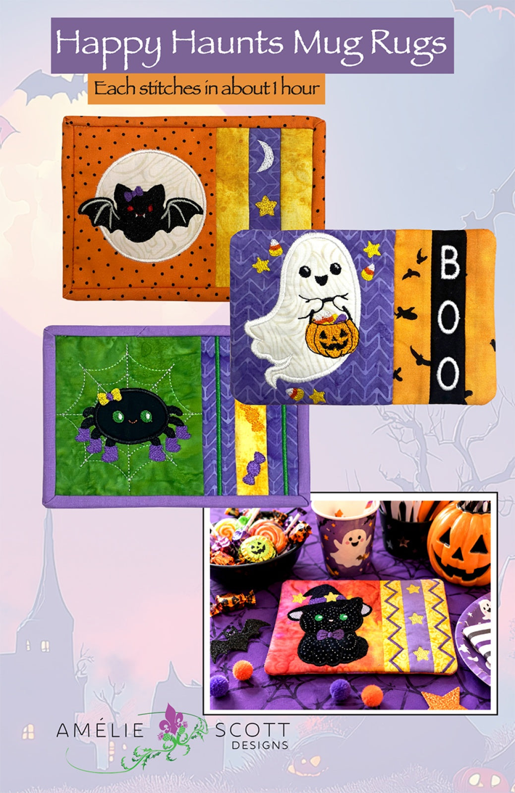 Happy Haunts Mug Rugs Quilt Pattern by Amelie Scott Designs