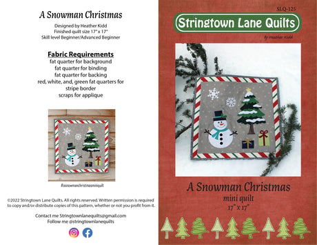 Back of the A Snowman Christmas Mini Pattern by Stringtown Lane Quilts