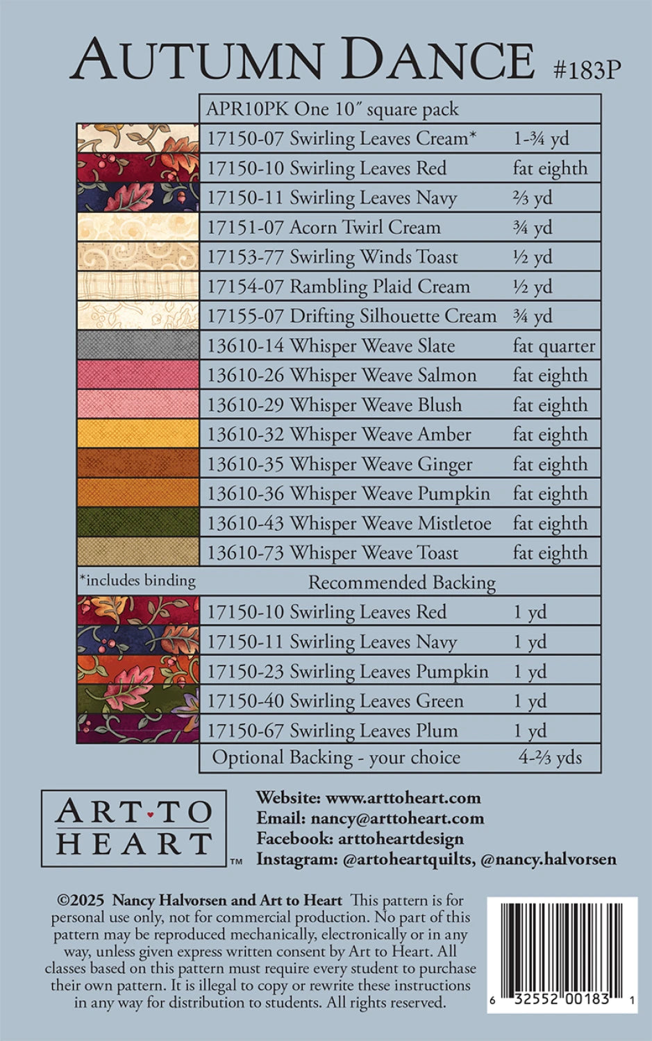 Back of the Autumn Dance Quilt Pattern by Art To Heart