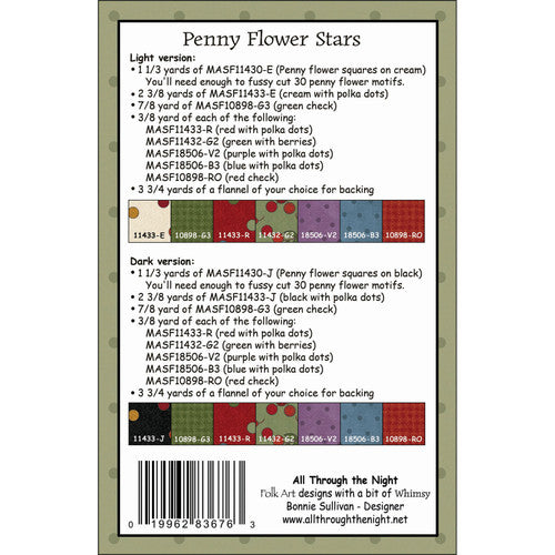 Back of Penny Flower Stars Quilt Pattern - All Through the Night - 60" x 72"