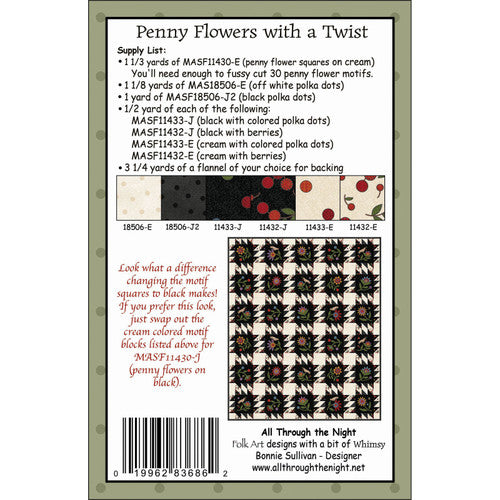 Back of the Penny Flowers With A Twist quilt pattern by All Through the Night