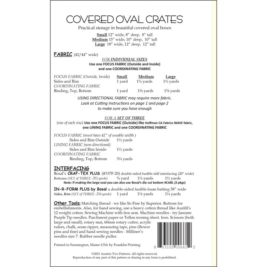Covered Oval Crates Patterns – Quilting Books Patterns and Notions
