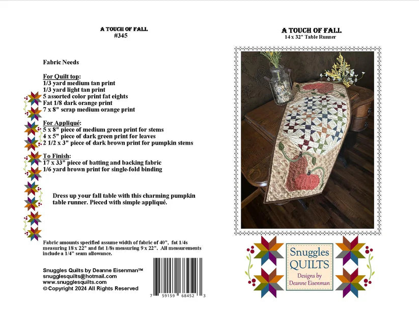 Back of the A Touch of Fall Downloadable Pattern by Snuggles Quilts