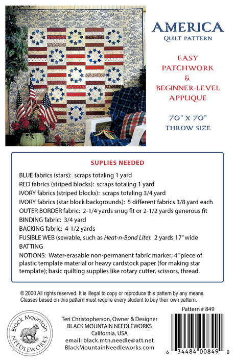 America Quilt Pattern by Black Mountain Needleworks