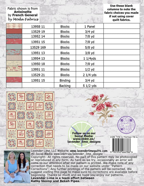 Back of the Roses of Sharon Downloadable Pattern by Lavender Lime Quilting